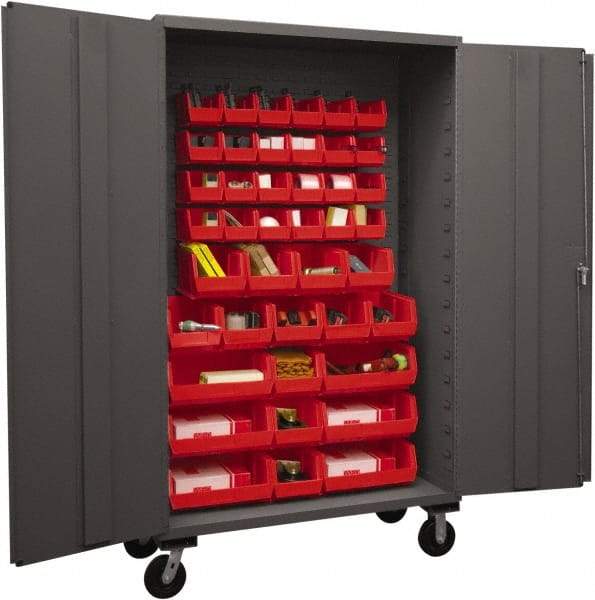 Durham - 42 Bin Mobile Storage Cabinet - Steel, 48" Wide x 24" Deep x 80" High, Red - Caliber Tooling