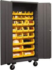 Durham - 2 Shelf 12 Bin Mobile Storage Cabinet - Steel, 36" Wide x 24" Deep x 80" High, Yellow - Caliber Tooling