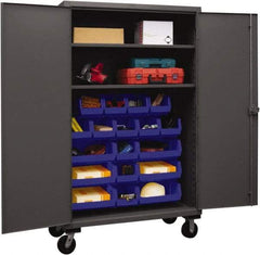 Durham - 2 Shelf 18 Bin Mobile Storage Cabinet - Steel, 48" Wide x 24" Deep x 80" High, Blue - Caliber Tooling