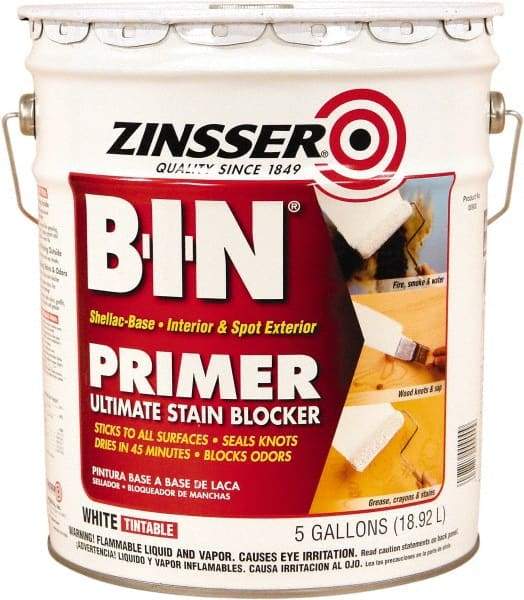 Rust-Oleum - 5 Gal White Shellac Primer - 1000 Sq Ft Coverage, 540 gL Content, Quick Drying, Interior/Exterior - Caliber Tooling