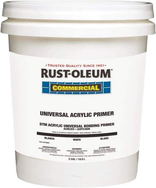 Rust-Oleum - 5 Gal White Water-Based Acrylic Enamel Primer - 350 to 450 Sq Ft Coverage, <100 gL Content, Quick Drying, Interior/Exterior - Caliber Tooling