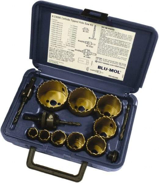 Disston - 9 Piece, 3/4" to 2-1/2" Saw Diam, Hole Saw Kit - Carbide-Tipped, Toothed Edge, Pilot Drill Model No. E0103107, Includes 9 Hole Saws - Caliber Tooling