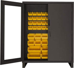 Durham - 54 Bin Locking Storage Cabinet - Steel, 60" Wide x 24" Deep x 78" High, Yellow - Caliber Tooling