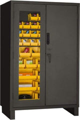 Durham - 42 Bin Locking Storage Cabinet - Steel, 48" Wide x 24" Deep x 78" High, Yellow - Caliber Tooling