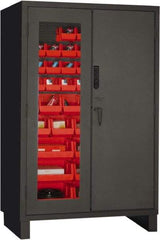 Durham - 42 Bin Locking Storage Cabinet - Steel, 48" Wide x 24" Deep x 78" High, Red - Caliber Tooling