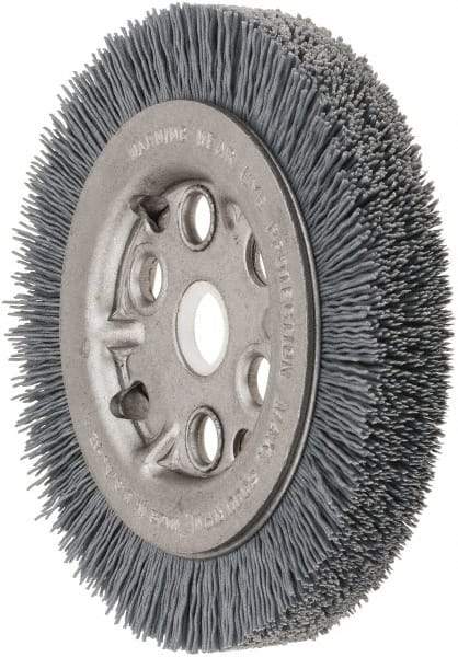 Weiler - 4-1/4" OD, 5/8" Arbor Hole, Crimped Nylon Wheel Brush - 3/4" Face Width, 5/8" Trim Length, 0.022" Filament Diam, 6,000 RPM - Caliber Tooling