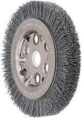 Weiler - 4-1/4" OD, 5/8" Arbor Hole, Crimped Nylon Wheel Brush - 3/4" Face Width, 5/8" Trim Length, 0.022" Filament Diam, 6,000 RPM - Caliber Tooling