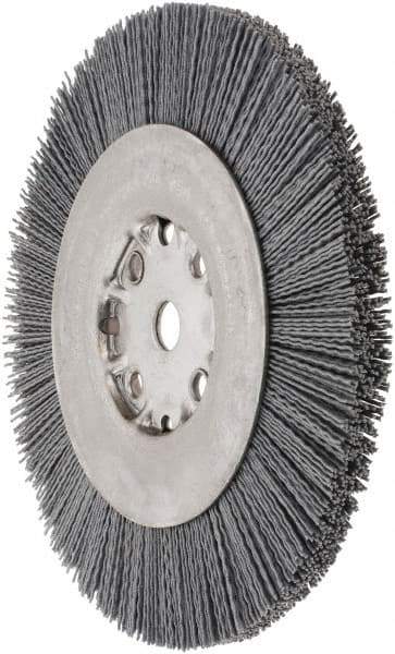 Weiler - 8" OD, 5/8" Arbor Hole, Crimped Nylon Wheel Brush - 7/8" Face Width, 1-1/2" Trim Length, 0.035" Filament Diam, 4,500 RPM - Caliber Tooling