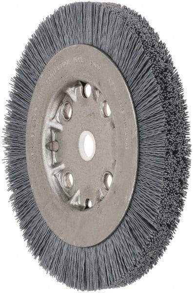 Weiler - 6" OD, 5/8" Arbor Hole, Crimped Nylon Wheel Brush - 5/8" Face Width, 7/8" Trim Length, 0.022" Filament Diam, 4,500 RPM - Caliber Tooling