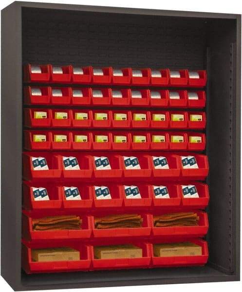 Durham - 54 Bin Enclosed Shelving - 60 Inch Overall Width x 24 Inch Overall Depth x 60 Inch Overall Height, Red Polyethylene Bins - Caliber Tooling