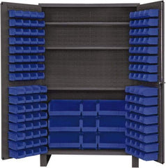 Durham - 3 Shelf 137 Bin Storage Cabinet - Steel, 48" Wide x 24" Deep x 78" High, Blue - Caliber Tooling