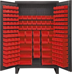 Durham - 162 Bin Storage Cabinet - Steel, 48" Wide x 24" Deep x 78" High, Red - Caliber Tooling