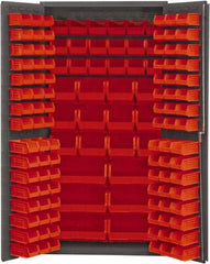 Durham - 132 Bin Storage Cabinet - Steel, 36" Wide x 24" Deep x 72" High, Red - Caliber Tooling