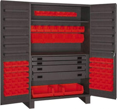 Durham - 2 Shelf 72 Bin Storage Cabinet - Steel, 48" Wide x 24" Deep x 78" High, Red - Caliber Tooling