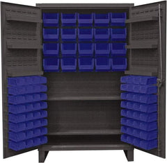 Durham - 2 Shelf 84 Bin Storage Cabinet - Steel, 48" Wide x 24" Deep x 78" High, Blue - Caliber Tooling