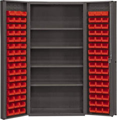 Durham - 4 Shelf 96 Bin Storage Cabinet - Steel, 36" Wide x 24" Deep x 72" High, Red - Caliber Tooling