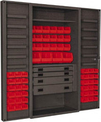 Durham - 2 Shelf 58 Bin Storage Cabinet - Steel, 36" Wide x 24" Deep x 72" High, Red - Caliber Tooling