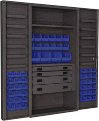 Durham - 2 Shelf 52 Bin Storage Cabinet - Steel, 36" Wide x 24" Deep x 72" High, Blue - Caliber Tooling