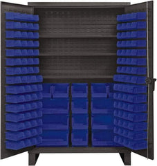 Durham - 3 Shelf 134 Bin Storage Cabinet - Steel, 48" Wide x 24" Deep x 78" High, Blue - Caliber Tooling