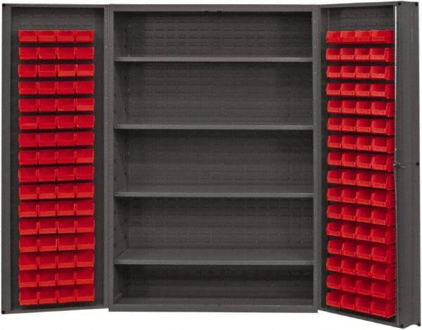 Durham - 4 Shelf 128 Bin Storage Cabinet - Steel, 48" Wide x 24" Deep x 72" High, Red - Caliber Tooling