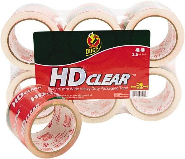 Duck - 3" x 55 Yd Clear Acrylic Adhesive Packaging Tape - Polypropylene Film Backing, 2.6 mil Thick, 31 Lb Tensile Strength, Series DUC - Caliber Tooling