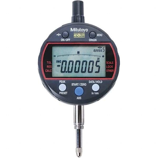 Mitutoyo - 0 to 1/2" Range, 0.001mm Graduation, Electronic Drop Indicator - Flat Back, Accurate to 0.0001", Inch & Metric System, LCD Display - Caliber Tooling