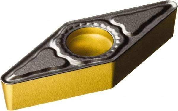 Sandvik Coromant - VCMT221 PM Grade 4325 Carbide Turning Insert - TiCN/AI2O3/TiN Finish, 35° Diamond, 1/4" Inscr Circle, 1/8" Thick, 1/64" Corner Radius - Caliber Tooling