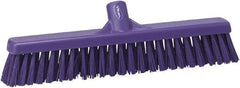 Vikan - 16" Fine Particle Synthetic Push Broom - 2" Bristle Length, Plastic Block, European Threaded Handle Connection - Caliber Tooling