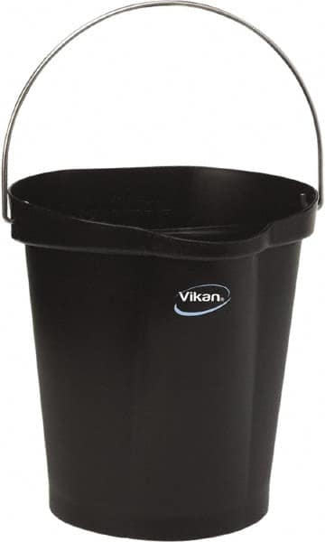 Vikan - 3 Gal, Polypropylene Round Black Single Pail with Pour Spout - Handle Included - Caliber Tooling