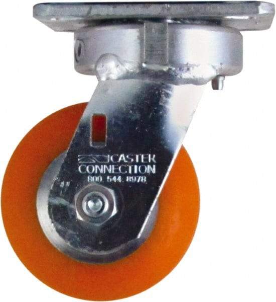 Caster Connection - 4" Diam x 2" Wide x 5-5/8" OAH Top Plate Mount Swivel Caster - Polyurethane on Aluminum, 700 Lb Capacity, Sealed Precision Ball Bearing, 4 x 4-1/2" Plate - Caliber Tooling