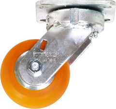 Caster Connection - 4" Diam x 2" Wide x 5-5/8" OAH Top Plate Mount Swivel Caster - Polyurethane on Aluminum, 700 Lb Capacity, Sealed Precision Ball Bearing, 4 x 4-1/2" Plate - Caliber Tooling