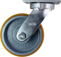 Caster Connection - 8" Diam x 3" Wide x 10-1/8" OAH Top Plate Mount Swivel Caster - Polyurethane on Iron, 2,300 Lb Capacity, Sealed Precision Ball Bearing, 4-1/2 x 6-1/4" Plate - Caliber Tooling