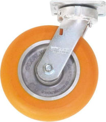 Caster Connection - 8" Diam x 2" Wide x 9-1/2" OAH Top Plate Mount Swivel Caster - Polyurethane on Aluminum, 1,200 Lb Capacity, Sealed Precision Ball Bearing, 4 x 4-1/2" Plate - Caliber Tooling