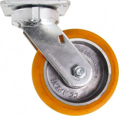 Caster Connection - 6" Diam x 2" Wide x 7-1/2" OAH Top Plate Mount Swivel Caster - Polyurethane on Aluminum, 1,000 Lb Capacity, Sealed Precision Ball Bearing, 4 x 4-1/2" Plate - Caliber Tooling