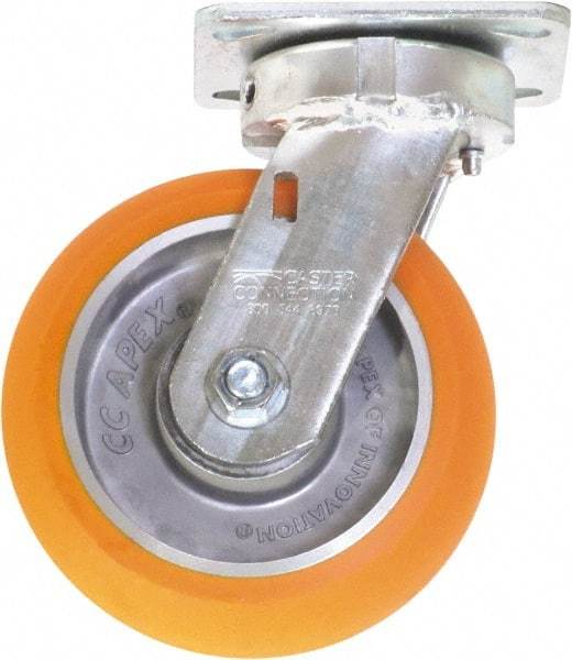 Caster Connection - 6" Diam x 2" Wide x 7-1/2" OAH Top Plate Mount Swivel Caster - Polyurethane on Aluminum, 1,000 Lb Capacity, Sealed Precision Ball Bearing, 4 x 4-1/2" Plate - Caliber Tooling