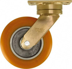 Caster Connection - 8" Diam x 2" Wide x 10-1/8" OAH Top Plate Mount Swivel Caster - Polyurethane on Aluminum, 1,200 Lb Capacity, Sealed Precision Ball Bearing, 4-1/2 x 6-1/4" Plate - Caliber Tooling