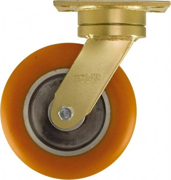 Caster Connection - 8" Diam x 2" Wide x 10-1/8" OAH Top Plate Mount Swivel Caster - Polyurethane on Aluminum, 1,200 Lb Capacity, Sealed Precision Ball Bearing, 4-1/2 x 6-1/4" Plate - Caliber Tooling