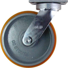 Caster Connection - 10" Diam x 3" Wide x 11-1/2" OAH Top Plate Mount Swivel Caster - Polyurethane on Iron, 2,750 Lb Capacity, Sealed Precision Ball Bearing, 4-1/2 x 6-1/4" Plate - Caliber Tooling