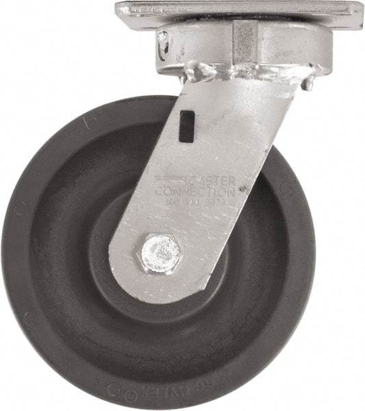 Caster Connection - 6" Diam x 2" Wide x 7-1/2" OAH Top Plate Mount Swivel Caster - High Grade Nylon, 1,500 Lb Capacity, Sealed Precision Ball Bearing, 4 x 4-1/2" Plate - Caliber Tooling