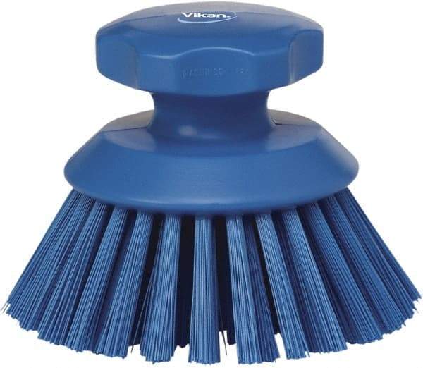 Vikan - 1-1/2" Bristle Length, Polyester Food Service Brush - 3-3/4" Long x 5" Wide Head, 5" OAL, Blue, Polypropylene Block - Caliber Tooling