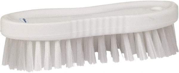 Vikan - 1" Bristle Length, Polyester Scrub Brush - 6-1/4" Long x 7" Wide Head, 7" OAL, White, Polypropylene Block - Caliber Tooling