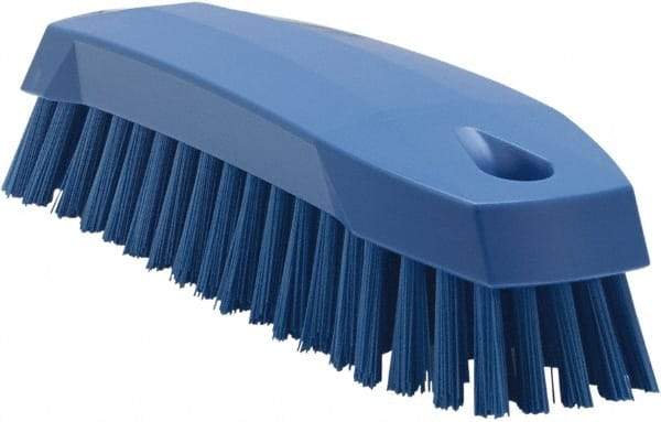 Vikan - 1" Bristle Length, Polyester Scrub Brush - 6-1/4" Long x 7" Wide Head, 7" OAL, Blue, Polypropylene Block - Caliber Tooling