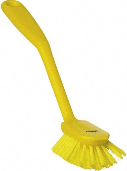 Vikan - 1" Bristle Length, Polyester Food Service Brush - 2-11/16" Long x 1" Wide Head, 10-1/2" OAL, Yellow, Polypropylene Block - Caliber Tooling