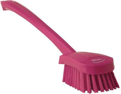 Vikan - 1.3" Bristle Length, Polyester Scrub Brush - 4" Long x 2-3/4" Wide Head, 15-3/4" OAL, Pink, Polypropylene Block - Caliber Tooling