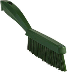 Vikan - 1.3" Bristle Length, Polyester Scrub Brush - 5-7/8" Long x 0.8" Wide Head, 11.2" OAL, Green, Polypropylene Block - Caliber Tooling