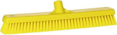 Vikan - 1.8" Bristle Length, Polyester Scrub Brush - 18" Long x 2-1/2" Wide Head, 19" OAL, European Threaded Handle, Yellow, Polypropylene Block - Caliber Tooling