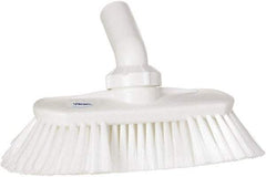 Vikan - 1-1/2" Bristle Length, Polyester Wash Brush - 7-3/4" Long x 3" Wide Head, 8" OAL, European Threaded Handle, White, Polypropylene Block, Flagged - Caliber Tooling