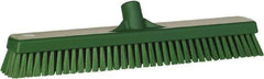 Vikan - 1.8" Bristle Length, Polyester Scrub Brush - 18" Long x 2-1/2" Wide Head, 19" OAL, European Threaded Handle, Green, Polypropylene Block - Caliber Tooling