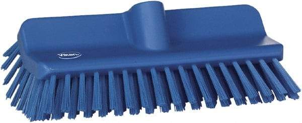 Vikan - 1-1/2" Bristle Length, Polyester Cleaning & Finishing Brush - 9-5/8" Long x 5" Wide Head, 10" OAL, European Threaded Handle, Blue, Polypropylene Block - Caliber Tooling