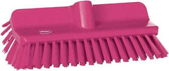 Vikan - 1-1/2" Bristle Length, Polyester Cleaning & Finishing Brush - 9-5/8" Long x 2-3/4" Wide Head, 10" OAL, European Threaded Handle, Pink, Polypropylene Block - Caliber Tooling